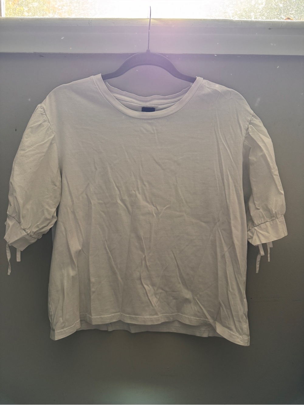 GAP White Short Puff Sleeve Tie Detail Top